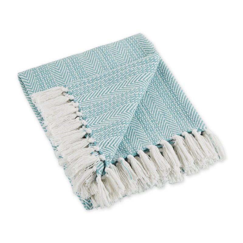 DII Herringbone Striped Collection Cotton Throw Blanket, 50x60, Aqua - Image 1